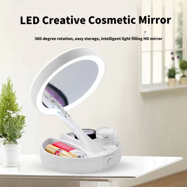 Lighted Makeup Mirror, Adjustable Height, Double-Sided, 1x/10x Magnification Adjustable Brightness, 360° Rotation, Gift for Women - 图片 3